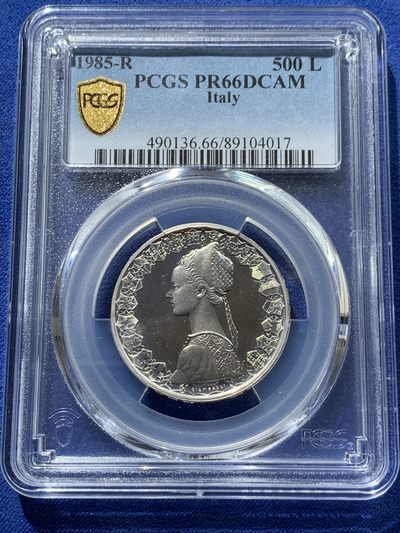 《竞宝斋》第239场-周日，周一 年终拍场 (全场包邮) PCGS-PR66DCAM 意大利 1985年 精制 帆船少女 500里拉银币 首年发行