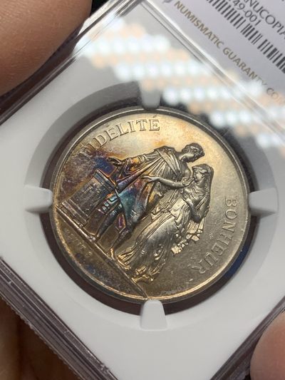 《竞宝斋》第239场-周日，周一 年终拍场 (全场包邮) NGC MS61 法国结婚纪念银章 34mm大规格