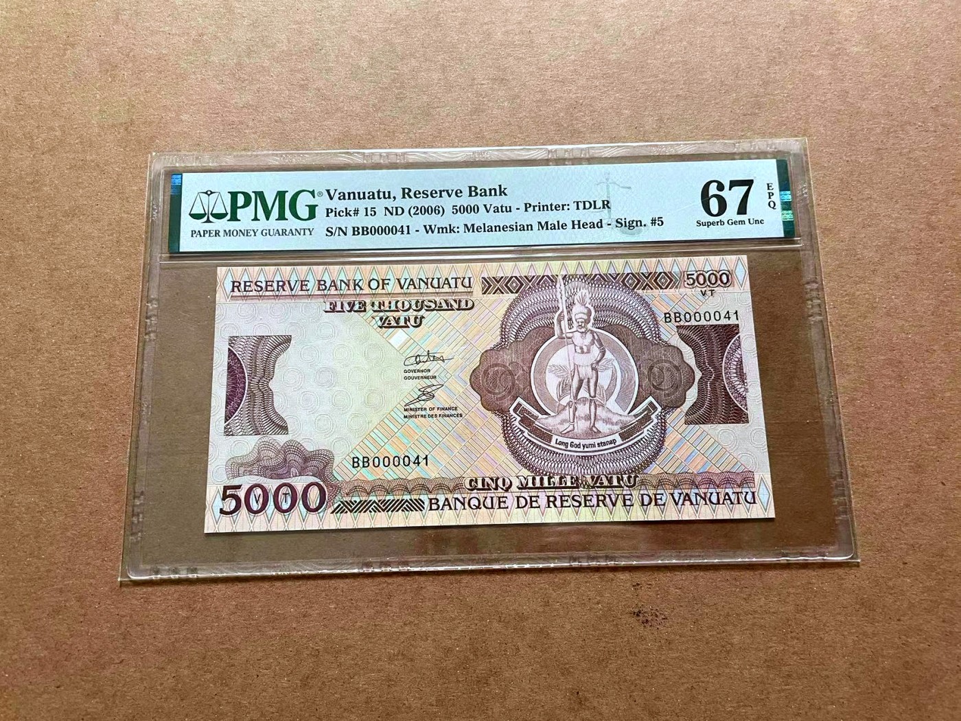【Blue Auction】✨世界纸币精拍第428期——苍老师专场 PART1 【41小号】瓦努阿图 2006年5000瓦图 PMG67EPQ 高分