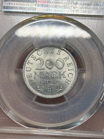 《竞宝斋》第239场-周日，周一 年终拍场 (全场包邮) PCGS MS64 德国1923年魏玛200马克铝币 细节清晰