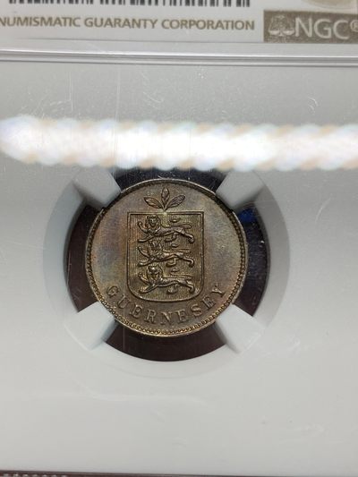 《竞宝斋》第239场-周日，周一 年终拍场 (全场包邮) NGC MS65BN 1893年根西喜顿厂【H厂】3叶雄狮版1道布高分铜币