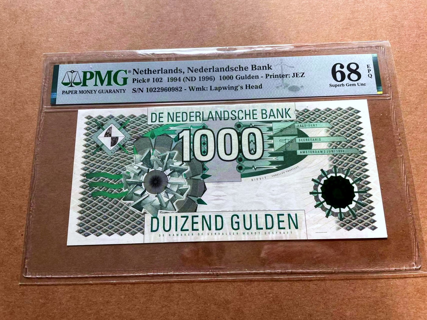 【Blue Auction】✨世界纸币精拍第428期——苍老师专场 PART1 【冠军分 无47】荷兰 1994年1000盾 经典大齿轮 PMG68EPQ 超高分 精美水印 值得玩味