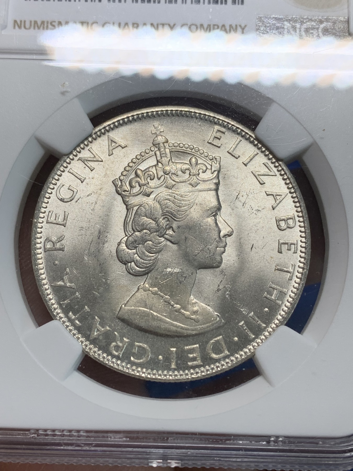 《竞宝斋》第240场-周日，周一 年终尾场 (全场包邮) NGC-MS63 英属百慕大1964年伊丽莎白二世青年头像克朗银币 经典女王头像