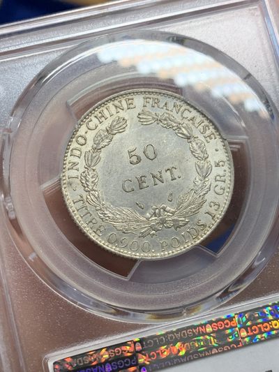 《竞宝斋》第239场-周日，周一 年终拍场 (全场包邮) PCGS-MS61 法属印度支那1936年坐洋50分半圆银币 光度好 脸部细节完整