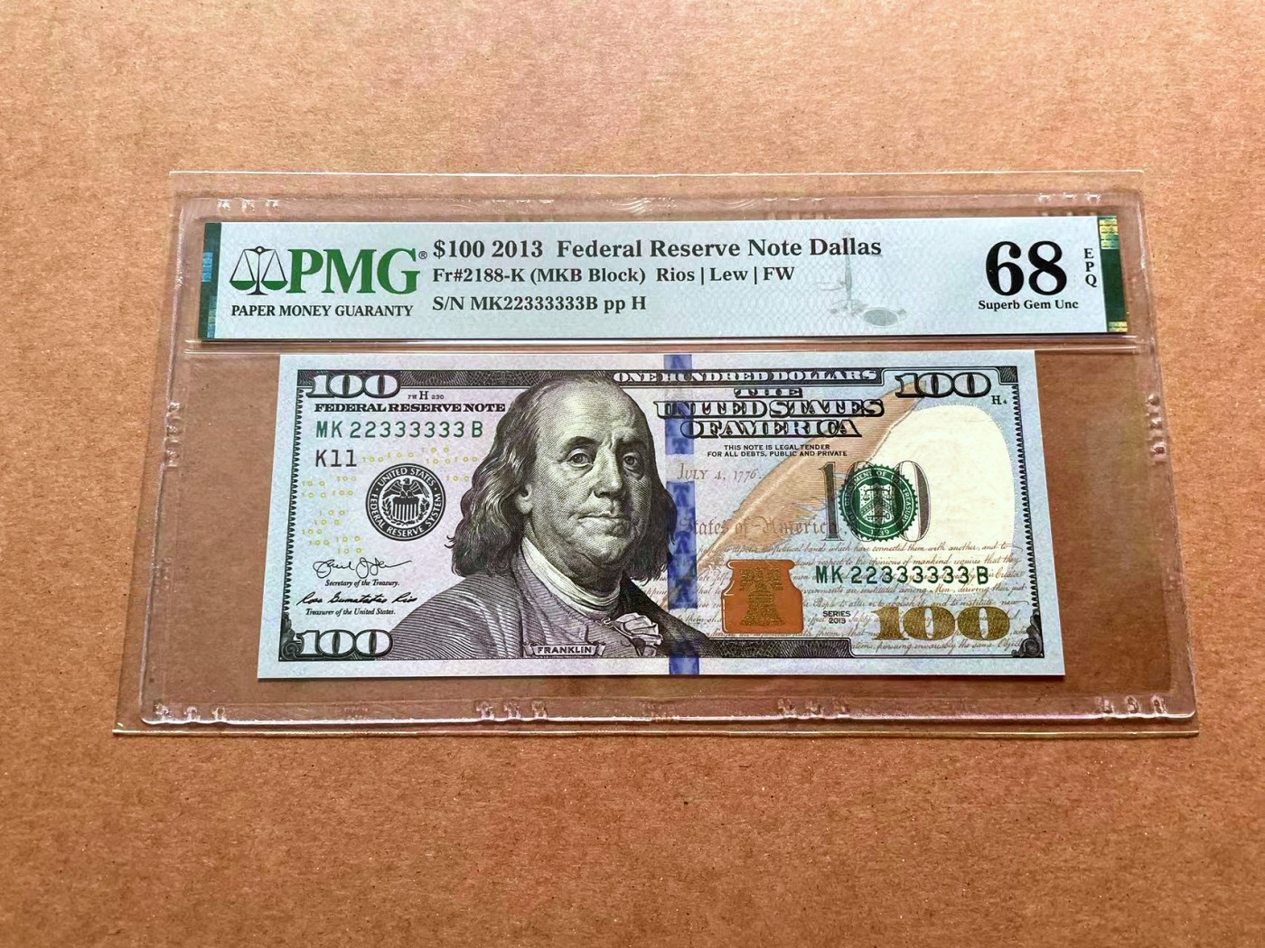 【Blue Auction】✨世界纸币精拍第428期——苍老师专场 PART1 【22333333靓号】美国 2013年100美金 PMG68EPQ 超高分