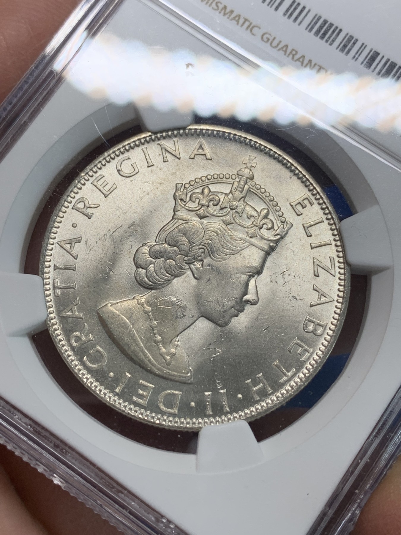 《竞宝斋》第240场-周日，周一 年终尾场 (全场包邮) NGC-MS63 英属百慕大1964年伊丽莎白二世青年头像克朗银币 经典女王头像