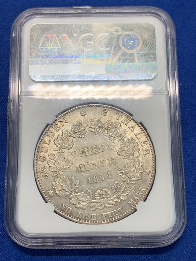 《竞宝斋》第239场-周日，周一 年终拍场 (全场包邮) NGC UNC 德国1841年黑森达姆施塔特路德维希二世2泰勒 底板带底光 砸盒重新送1有机会