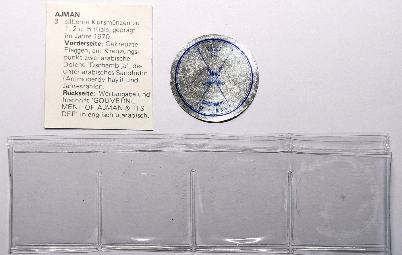 凡希社世界钱币微拍第二百六十期 1969阿治曼精铸PS三枚PCGS-PR68/68/67DCAM，原厂塑封拆出直接评级，无白斑氧化，品相卓越的中东王爷国PS。