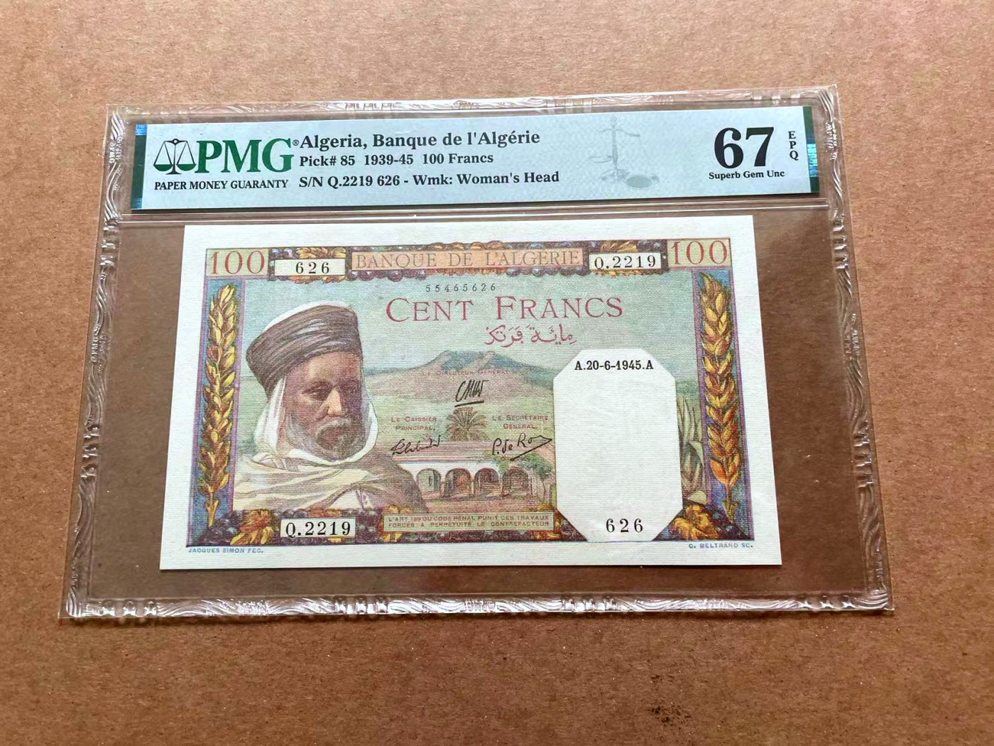 【Blue Auction】✨世界纸币精拍第428期——苍老师专场 PART1 【626雷达号 p85】阿尔及利亚 1939-45年100法郎 PMG67EPQ 高分