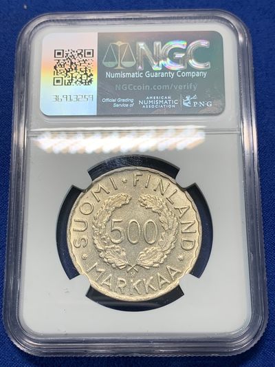 《竞宝斋》第239场-周日，周一 年终拍场 (全场包邮) NGC-MS62 芬兰1952年500马克银币，首枚奥运会纪念币