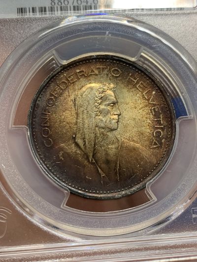 《竞宝斋》第239场-周日，周一 年终拍场 (全场包邮) PCGS-MS66 瑞士1967年5法郎银币，官网只有一枚更高分，该年份官网封面首枚广告币，分数状态包浆都是顶级