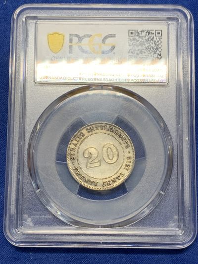《竞宝斋》第239场-周日，周一 年终拍场 (全场包邮) PCGS AUD 1919年英国海峡殖民地乔治五世20分银币