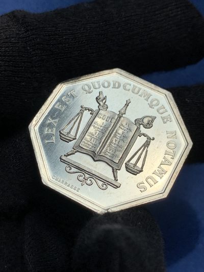 《竞宝斋》第239场-周日，周一 年终拍场 (全场包邮) 法国公证人八角银质代币，丰饶角边铭，UNC品相带车轮光，19.26克大个头