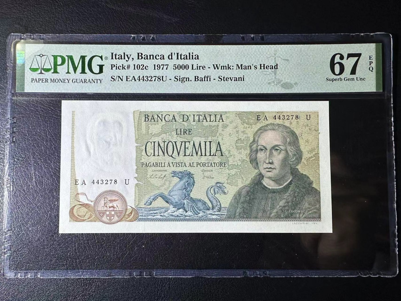【Blue Auction】✨世界纸币精拍第427期【精】  意大利 1977年5000里拉 哥伦布 PMG67EPQ 高分