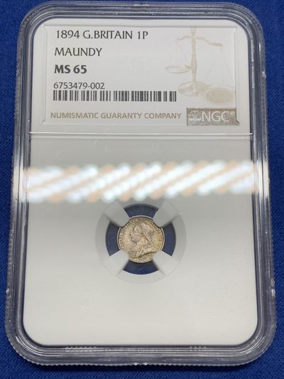 《竞宝斋》第239场-周日，周一 年终拍场 (全场包邮) NGC MS65 1894年英国洗脚币1便士银币 灌足节稀少品种 少见包浆 PL感十足 高分难得