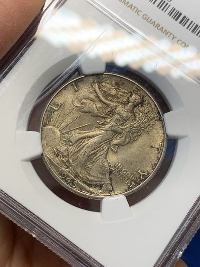 《竞宝斋》第239场-周日，周一 年终拍场 (全场包邮) NGC-MS63 美国 1945年 半美元 银币 厚重的灰黑色包浆 状态难得