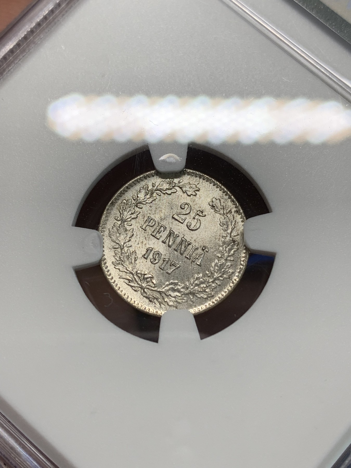 《竞宝斋》第240场-周日，周一 年终尾场 (全场包邮) NGC MS64 俄占芬兰1917年25盆尼小银币