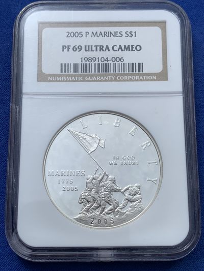 《竞宝斋》第239场-周日，周一 年终拍场 (全场包邮) NGC-PF69UC  美国海军陆战队成立230年纪念精制1美元银币。
