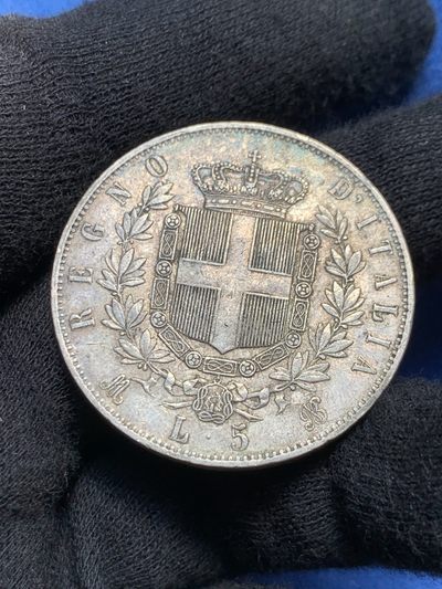 《竞宝斋》第239场-周日，周一 年终拍场 (全场包邮) 意大利1873年伊曼纽尔二世 5里拉银币 细节状态都不错 原状态包浆