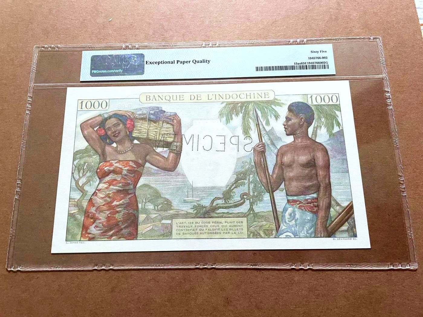 【Blue Auction】✨世界纸币精拍第429期——苍老师专场 PART2 塔希提 1940-57年1000法郎 PMG65EPQ 样钞 超大票幅 设计精美