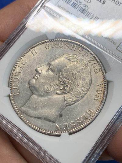 《竞宝斋》第239场-周日，周一 年终拍场 (全场包邮) NGC UNC 德国1841年黑森达姆施塔特路德维希二世2泰勒 底板带底光 砸盒重新送1有机会