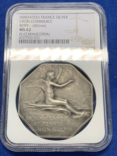 《竞宝斋》第239场-周日，周一 年终拍场 (全场包邮) NGC MS62 法国纺织天使大版八角银质代币 罗蒂作品 42mm大规格