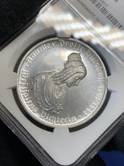 《竞宝斋》第239场-周日，周一 年终拍场 (全场包邮) NGC MS64 德国1923年威斯特法伦100马克铝币，紧急通胀大马币系列之一，品相极佳，PF效果