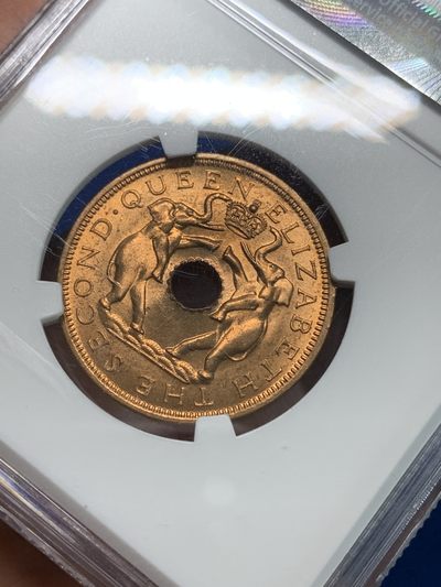 《竞宝斋》第239场-周日，周一 年终拍场 (全场包邮) NGC MS65RD 英属罗德西亚和尼亚萨兰1961年双象1便士铜币