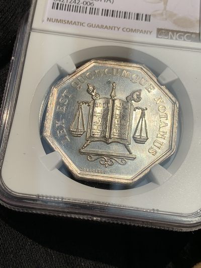 《竞宝斋》第239场-周日，周一 年终拍场 (全场包邮) NGC MS63 法国公证处八角银质代币