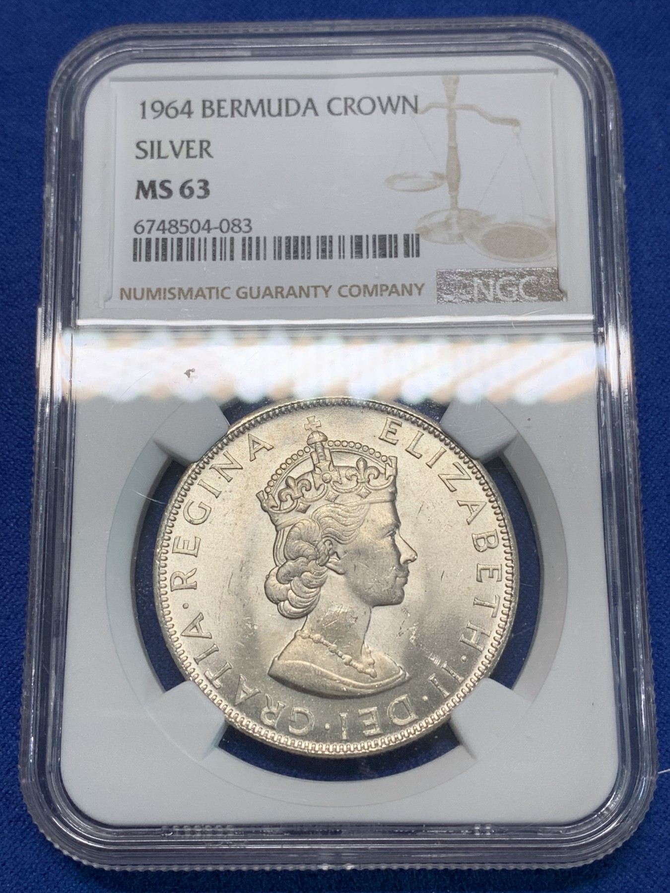 《竞宝斋》第240场-周日，周一 年终尾场 (全场包邮) NGC-MS63 英属百慕大1964年伊丽莎白二世青年头像克朗银币 经典女王头像