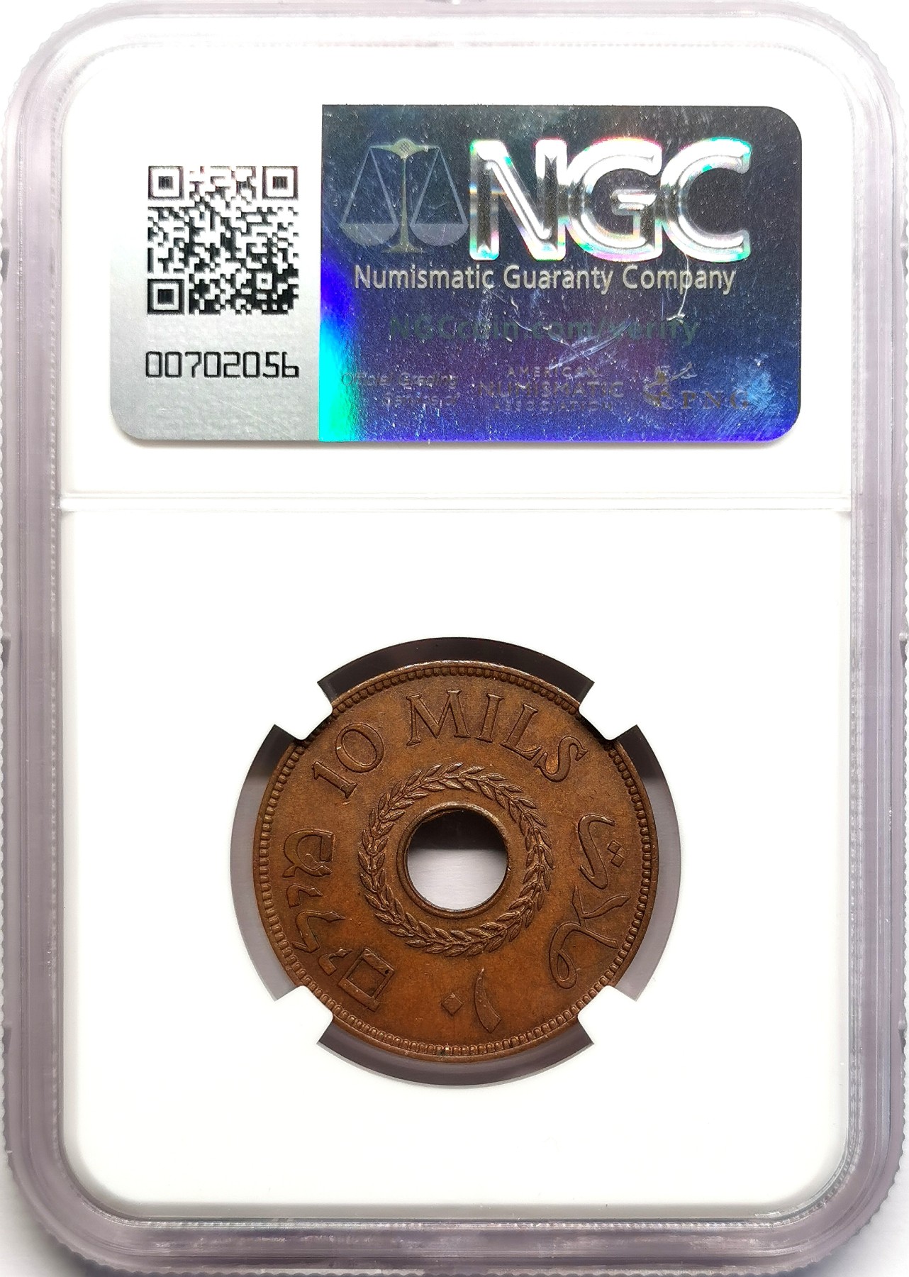 凡希社世界钱币微拍第二百六十期 1942巴勒斯坦10Mil红铜币NGC-MS62
