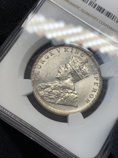 《竞宝斋》第239场-周日，周一 年终拍场 (全场包邮) NGC MS63 原光印度1920C加尔各答厂乔治五世1卢比银币