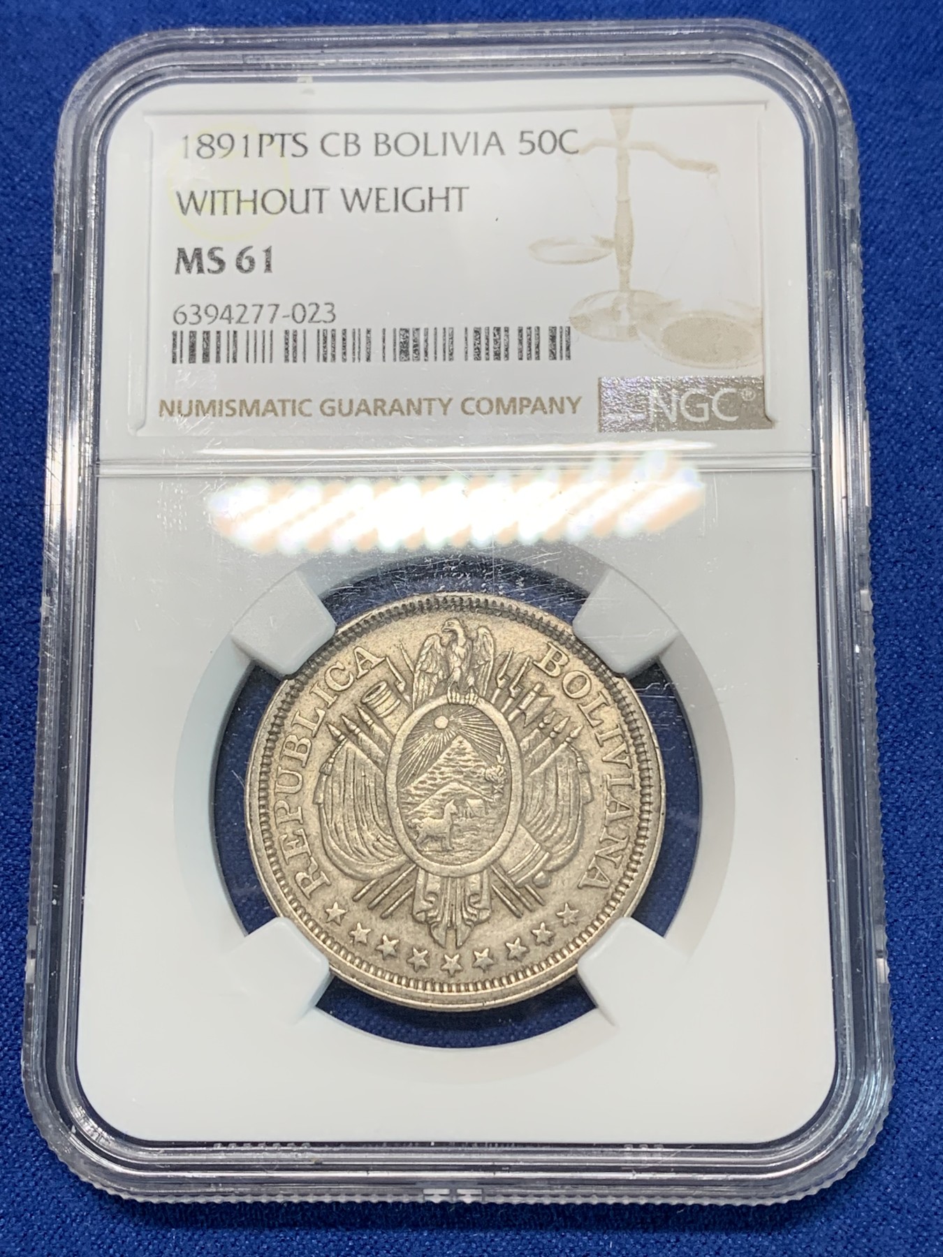 《竞宝斋》第240场-周日，周一 年终尾场 (全场包邮) NGC-MS61 玻利维亚 1891年50分银币 漂亮灰包浆 草泥马图案