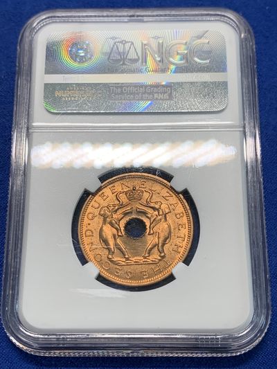 《竞宝斋》第239场-周日，周一 年终拍场 (全场包邮) NGC MS65RD 英属罗德西亚和尼亚萨兰1961年双象1便士铜币