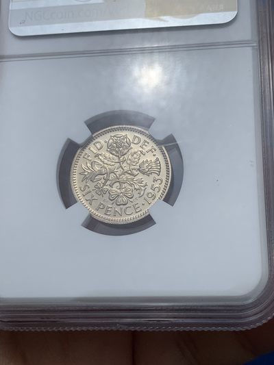 《竞宝斋》第239场-周日，周一 年终拍场 (全场包邮) NGC PF64CAMEO 英国伊丽莎白二世女王幸运六便士 1953年6便士精制镍币