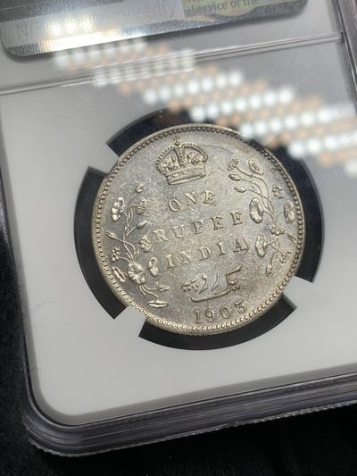 《竞宝斋》第239场-周日，周一 年终拍场 (全场包邮) NGC-MS63 英属印度 1903年 爱德华七世 1卢比 银币 带彩少见