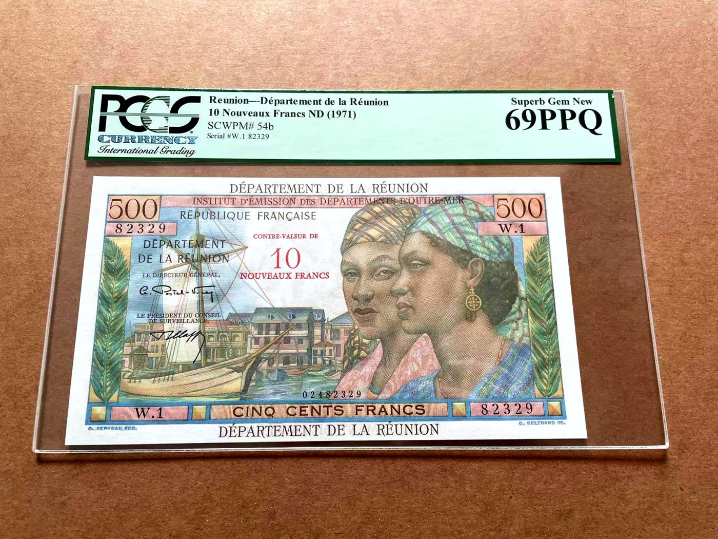 【Blue Auction】✨世界纸币精拍第428期——苍老师专场 PART1 【唯一冠军分 罕见】留尼旺 1971年10新法郎 PCGS绝版绿标69EPQ 色彩艳丽 非常精美