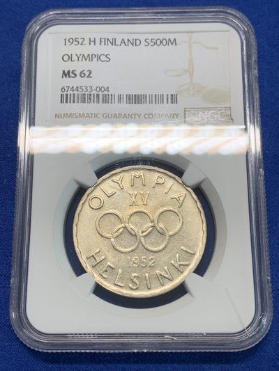 《竞宝斋》第239场-周日，周一 年终拍场 (全场包邮) NGC-MS62 芬兰1952年500马克银币，首枚奥运会纪念币