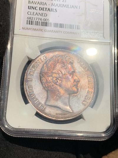 《竞宝斋》第239场-周日，周一 年终拍场 (全场包邮) NGC UNC 德国 1839年 巴伐利亚选帝侯 路德维希一世 2泰勒 大银币 37克的大规格少见品种 包浆底板都很好 性价比来了