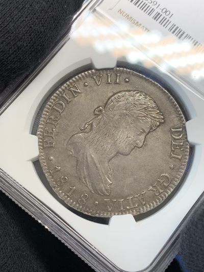 《竞宝斋》第239场-周日，周一 年终拍场 (全场包邮) NGC-XF45 墨西哥 1818年 费迪南七世 8里亚尔银币 深彩老包浆 吉祥年份 币面压力十足