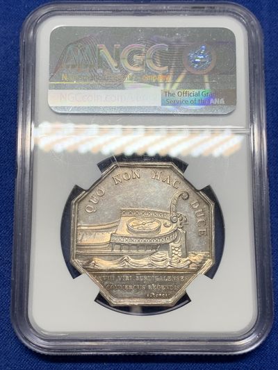 《竞宝斋》第239场-周日，周一 年终拍场 (全场包邮) NGC MS63 法国商业之神墨丘利八角银质代币