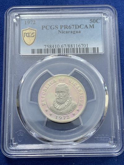 《竞宝斋》第239场-周日，周一 年终拍场 (全场包邮) PCGS金盾 PR67DCAM 尼加拉瓜1972年南美太阳神50分精制镍币