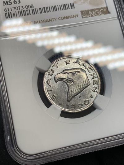 《竞宝斋》第239场-周日，周一 年终拍场 (全场包邮) NGC MS63 德国1920年亚琛鹰头50芬尼，紧急通胀币，名誉品种