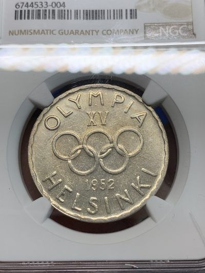 《竞宝斋》第239场-周日，周一 年终拍场 (全场包邮) NGC-MS62 芬兰1952年500马克银币，首枚奥运会纪念币