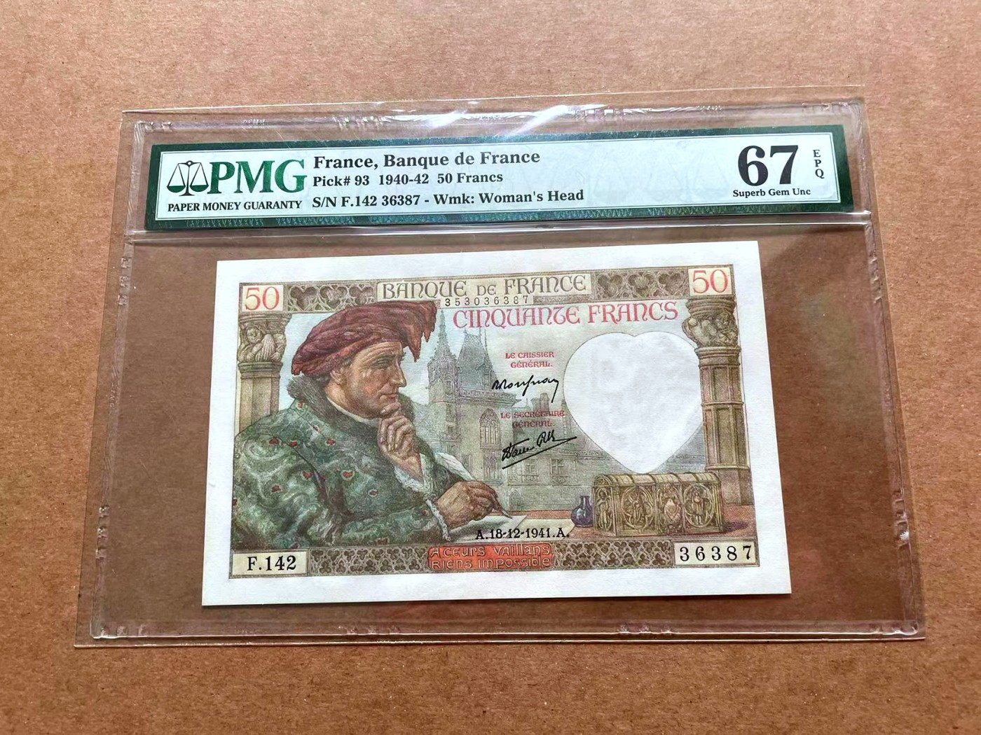 【Blue Auction】✨世界纸币精拍第428期——苍老师专场 PART1 法国 1940-42年50法郎 PMG67EPQ 红顶商人