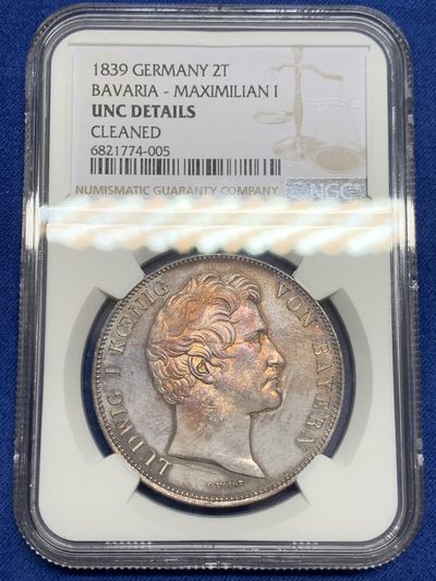 《竞宝斋》第239场-周日，周一 年终拍场 (全场包邮) NGC UNC 德国 1839年 巴伐利亚选帝侯 路德维希一世 2泰勒 大银币 37克的大规格少见品种 包浆底板都很好 性价比来了