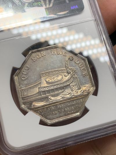 《竞宝斋》第239场-周日，周一 年终拍场 (全场包邮) NGC MS63 法国商业之神墨丘利八角银质代币