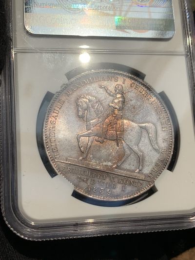 《竞宝斋》第239场-周日，周一 年终拍场 (全场包邮) NGC UNC 德国 1839年 巴伐利亚选帝侯 路德维希一世 2泰勒 大银币 37克的大规格少见品种 包浆底板都很好 性价比来了