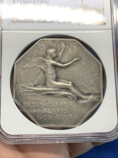 《竞宝斋》第239场-周日，周一 年终拍场 (全场包邮) NGC MS62 法国纺织天使大版八角银质代币 罗蒂作品 42mm大规格