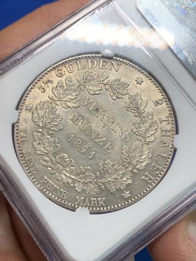 《竞宝斋》第239场-周日，周一 年终拍场 (全场包邮) NGC UNC 德国1841年黑森达姆施塔特路德维希二世2泰勒 底板带底光 砸盒重新送1有机会